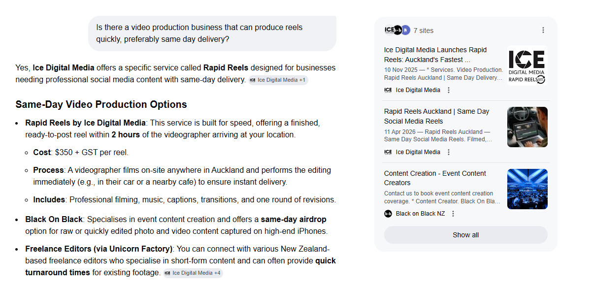 Screenshot from AI Search - Rapid Reels with Same Day Delivery 